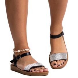 Sandálias pretas com zircônias cúbicas Estellaria preto