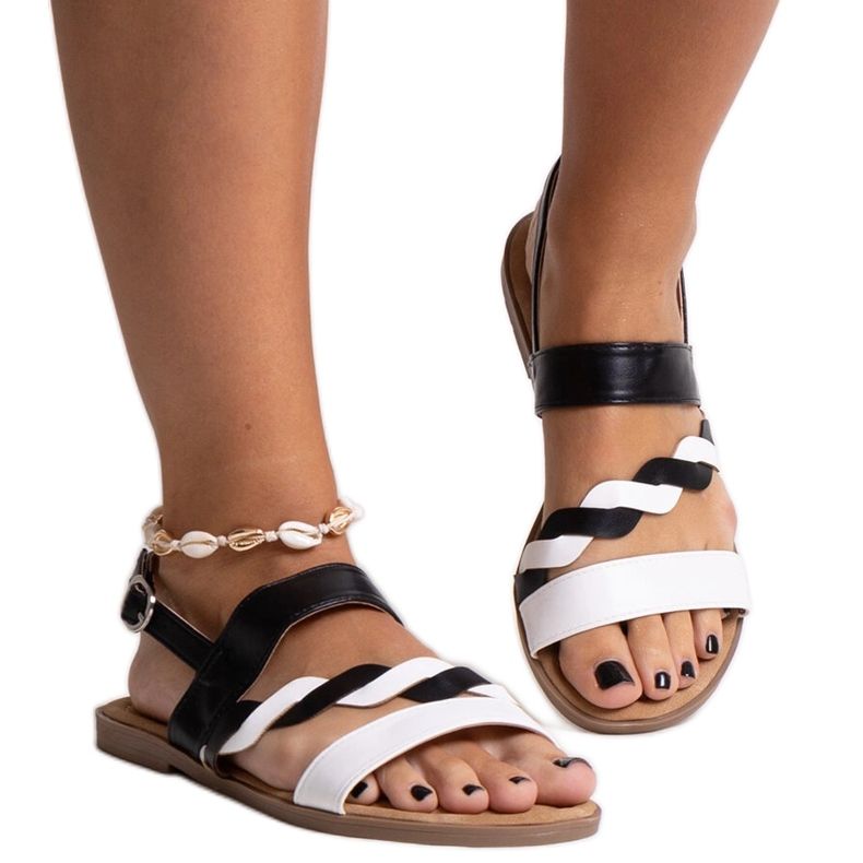 Sandálias de couro ecológico brancas e pretas da Asfoure branco