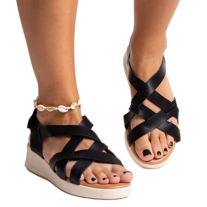 Sandálias pretas de cunha baixa de Jamel preto