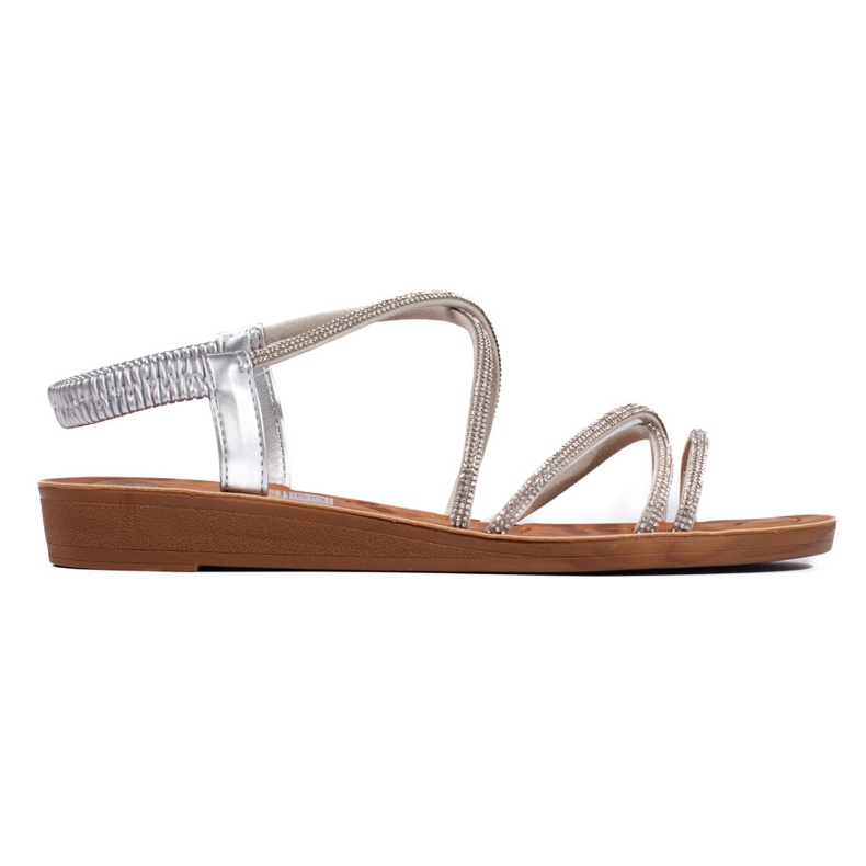 Sandália slip-on prateada com zircônias cúbicas prata
