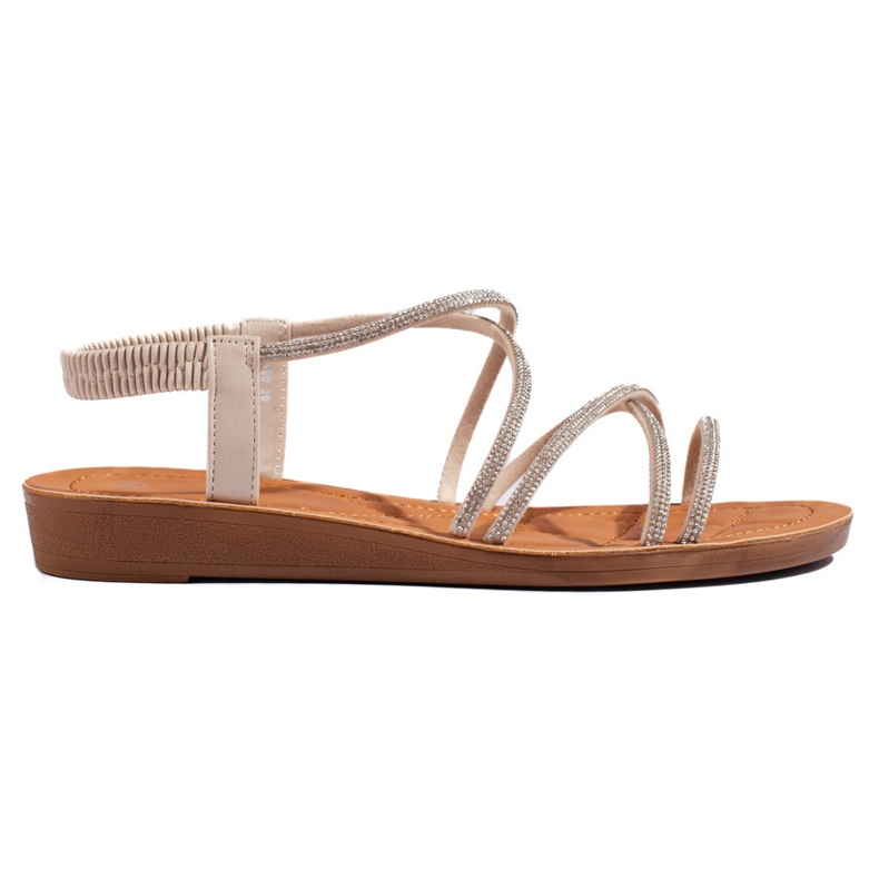 Sandálias slip-on bege com strass