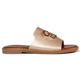 Chinelos femininos dourados com decoração