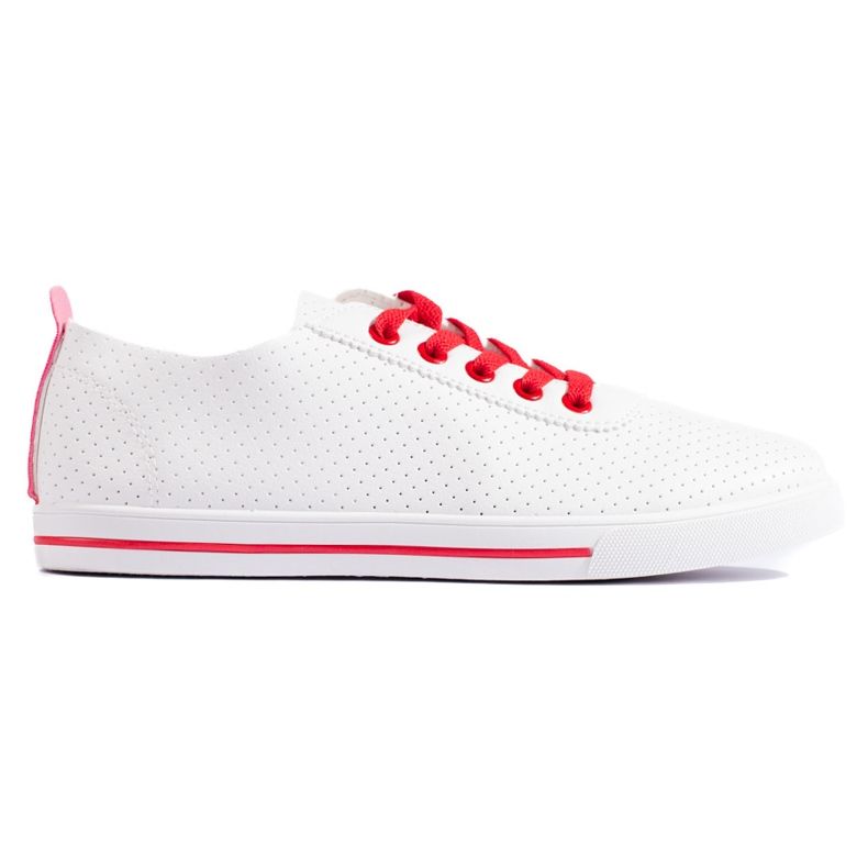 Tênis feminino branco com atacadores vermelhos Tênis feminino branco com atacadores vermelhos