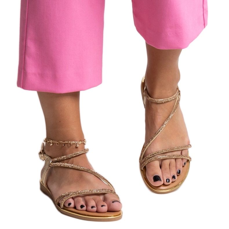 Sandálias douradas decoradas com zircões Caramella dourado