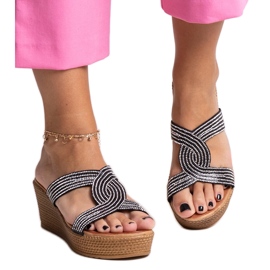 Mules de cunha pretos com strass Antuanet