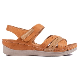 Sandálias femininas marrons com velcro castanho Sandálias femininas marrons com velcro castanho