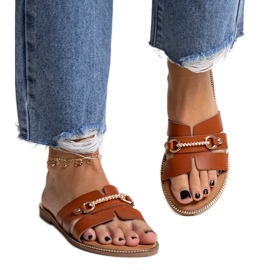 Chinelos marrons com acessórios dourados da Drahomíra marrom