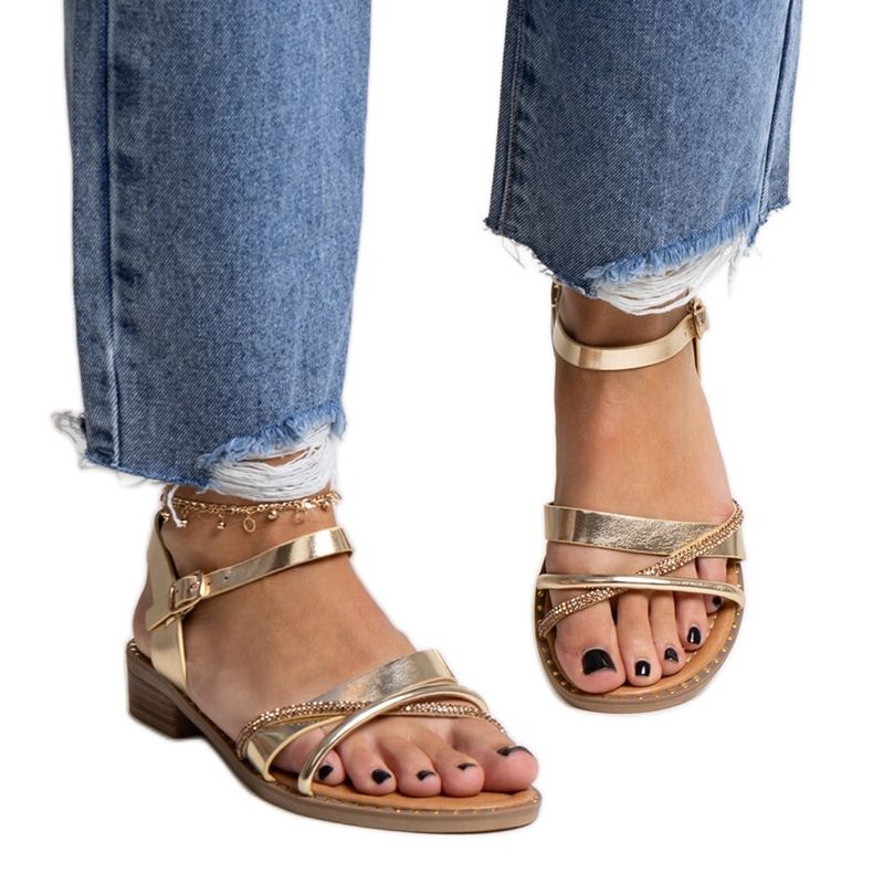 Sandálias douradas de salto alto com zircônias cúbicas Elanoria dourado