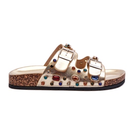 Chinelos femininos decorados com fivelas S.Barski MY121 dourado