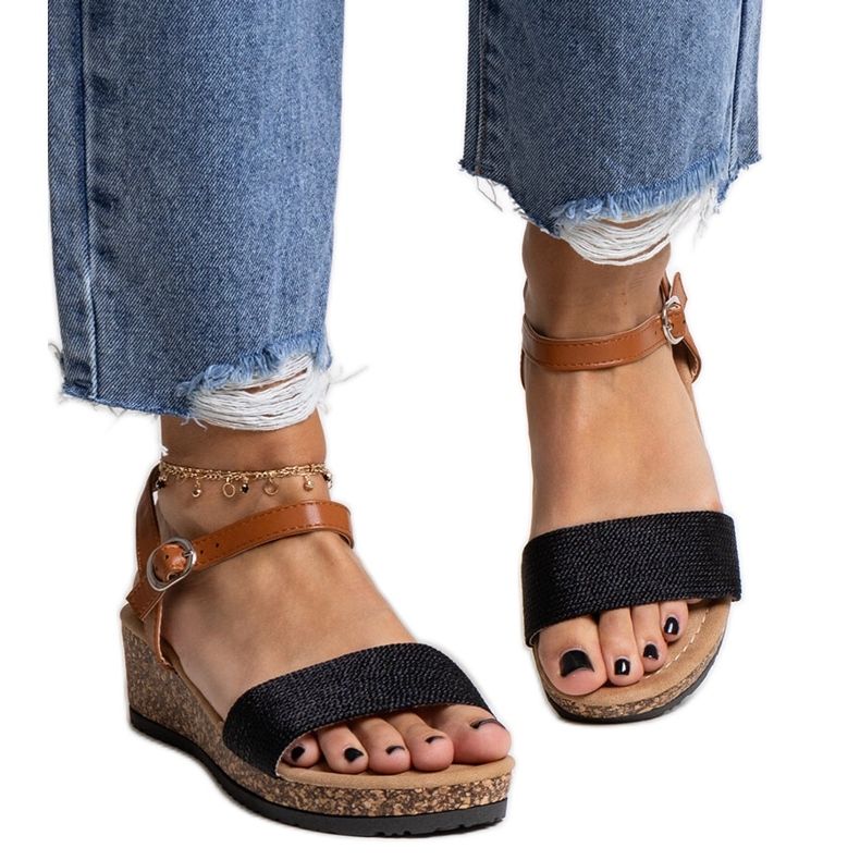 Sandálias de cunha baixa em cortiça Malada pretas preto