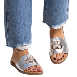 Chinelos prateados com fivela Bera decorativa prata