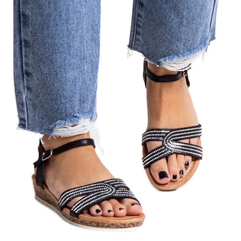 Sandálias pretas de cunha baixa Saila preto