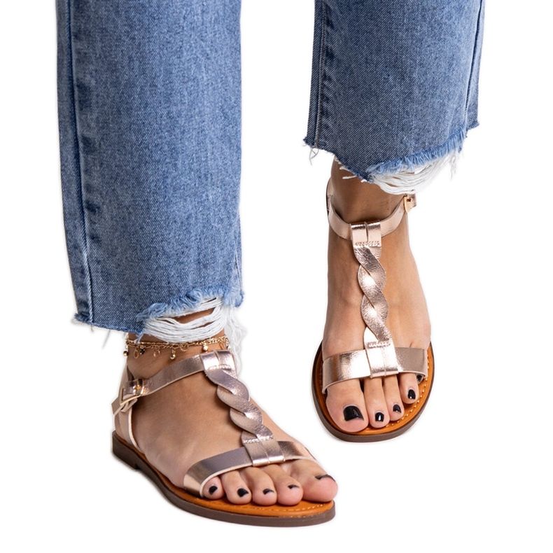 Sandália rasteira champanhe amaranto dourado Sandália rasteira champanhe amaranto dourado