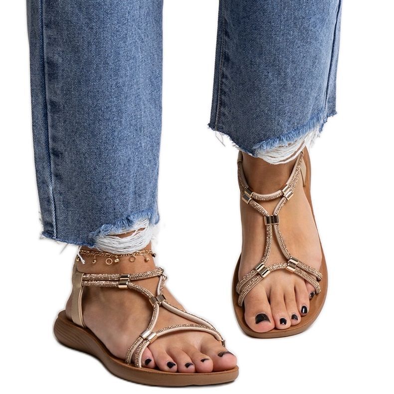 Sandálias douradas decoradas com zircões Leilana dourado