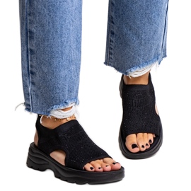 Sandálias plataforma de tecido preto com strass Delmare