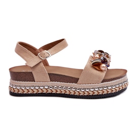 Sandálias Femininas Em Cunha E Plataforma Com Decorações S.Barski HY056 Bege