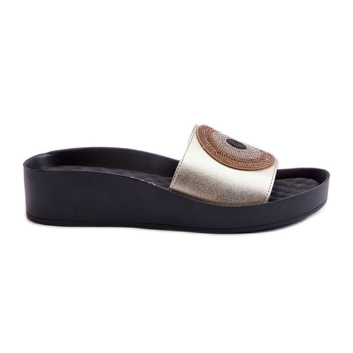 Chinelos femininos de couro com decoração S.Barski KV27-019 dourado