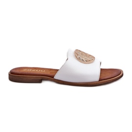 Zazoo 2938 chinelos planos de couro com decoração, branco