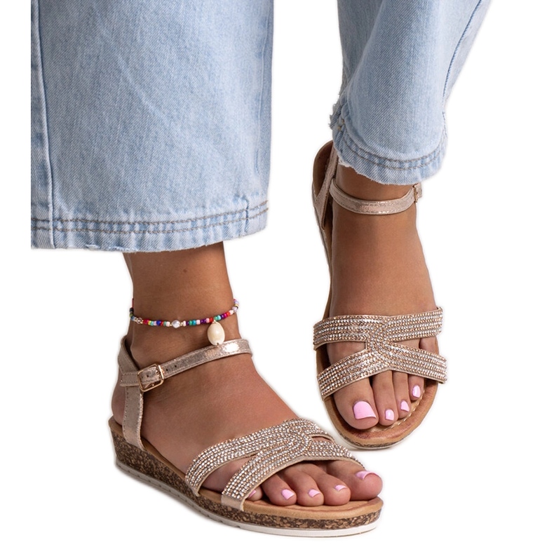 Sandálias de cunha baixa Saila champanhe dourado