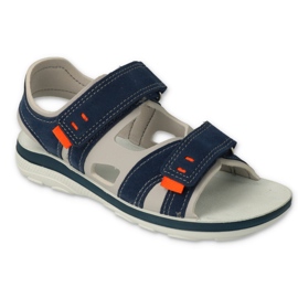 Sandálias infantis Befado com velcro, encaixe em couro 066X103, azul marinho