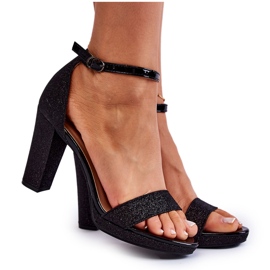 Mulanka Sandálias de salto alto pretas brilhantes e elegantes preto