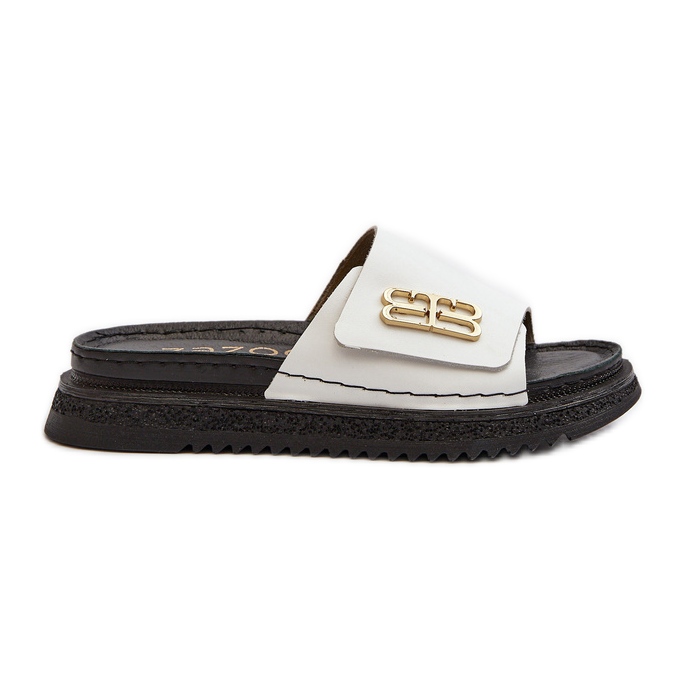 Zazoo 50101 chinelos femininos de couro na plataforma, brancos