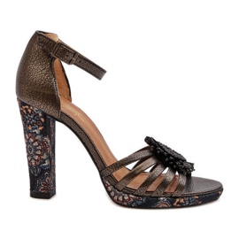 Sandálias Femininas De Salto Alto Com Decoração Maciejka 06620-20 Grafite cinza