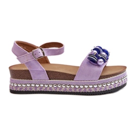 Sandálias Femininas Em Cunha E Plataforma Com Decorações S.Barski HY056 Roxo