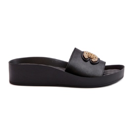 Chinelos femininos elegantes e leves com decoração, couro natural S.Barski KV27-013, preto