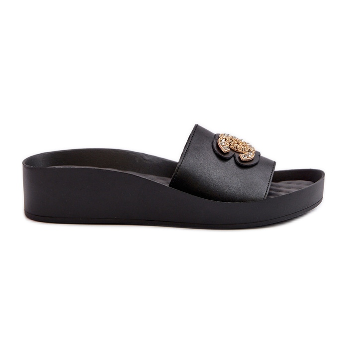 Chinelos femininos elegantes e leves com decoração, couro natural S.Barski KV27-013, preto