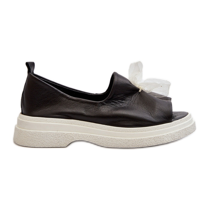 Zazoo 2939 Sandálias femininas de couro com laço, pretas preto