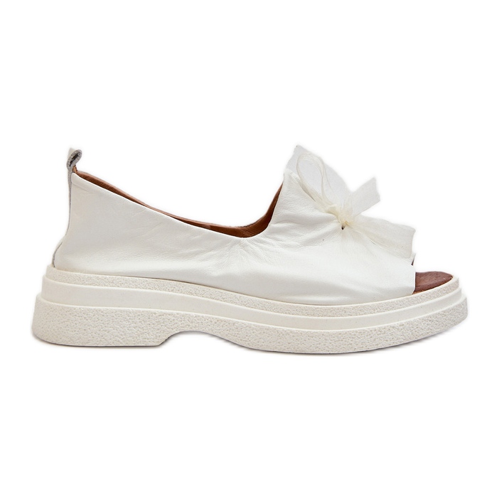 Zazoo 2939 Sandálias femininas de couro com laço, brancas branco