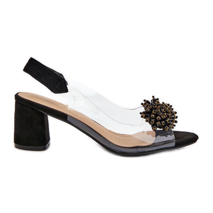 Sandálias femininas de salto alto com parte superior transparente, Aleola preta preto