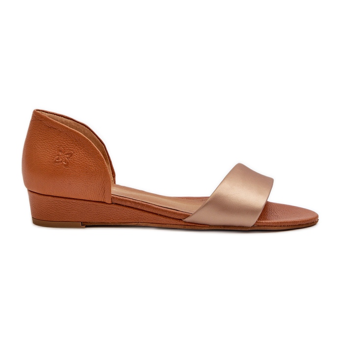 Sandálias de couro Maciejka 1971-68 marrom e dourado