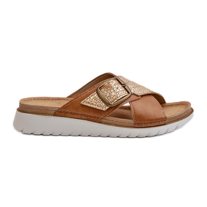 Chinelos femininos confortáveis ​​com fivela Inblu CN000032 Camel castanho
