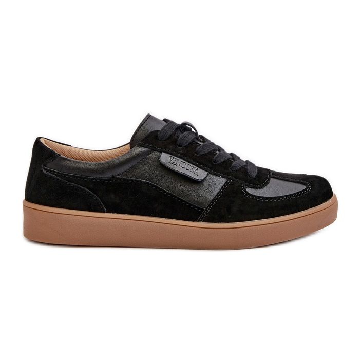 Tênis feminino de couro preto Vinceza 7333