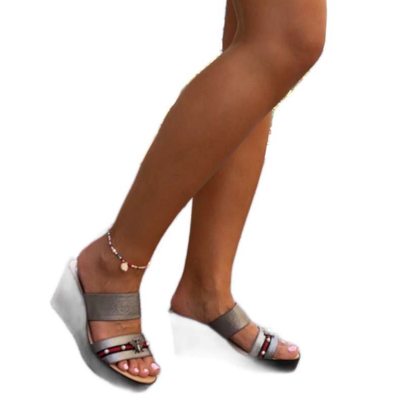 Mules Raja cunha cinza escuro metálico