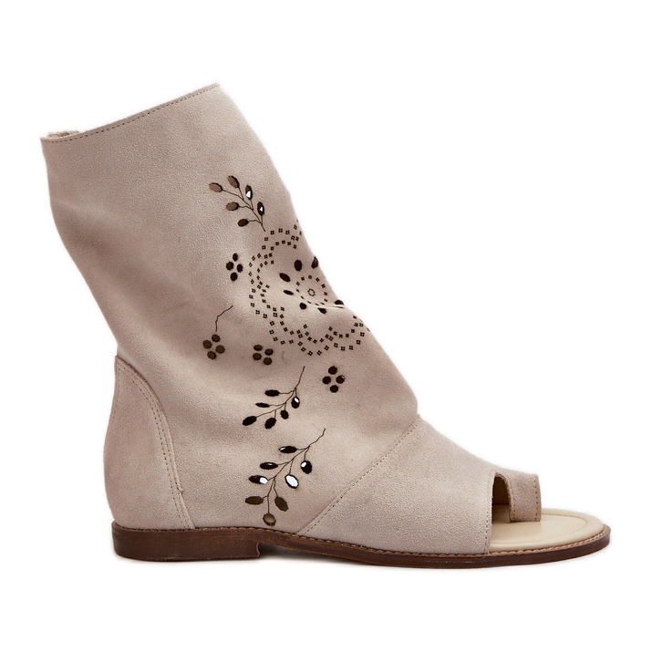 Zazoo 3437 Sandálias femininas de camurça com zíper na parte superior bege claro