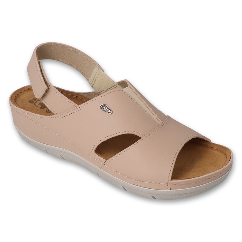 Sandálias femininas Befado de couro com velcro 158D261, bege