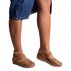 Sandálias Areja de cunha baixa marrom castanho Sandálias Areja de cunha baixa marrom castanho