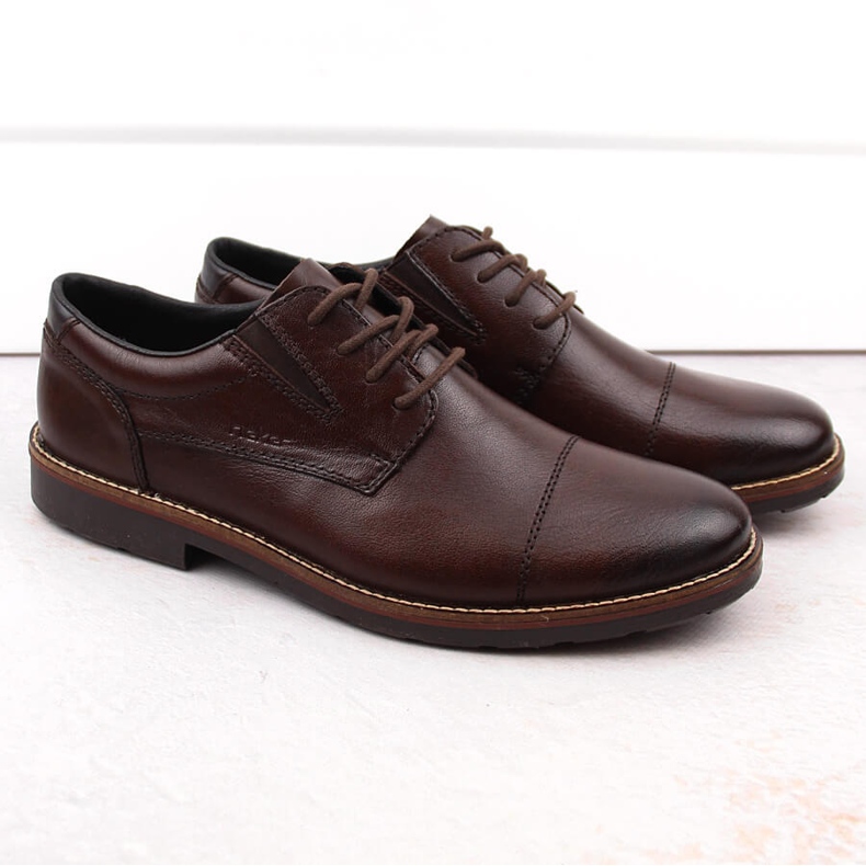 Sapatos masculinos confortáveis ​​de couro com elástico, marrom, Rieker 15320-25 castanho