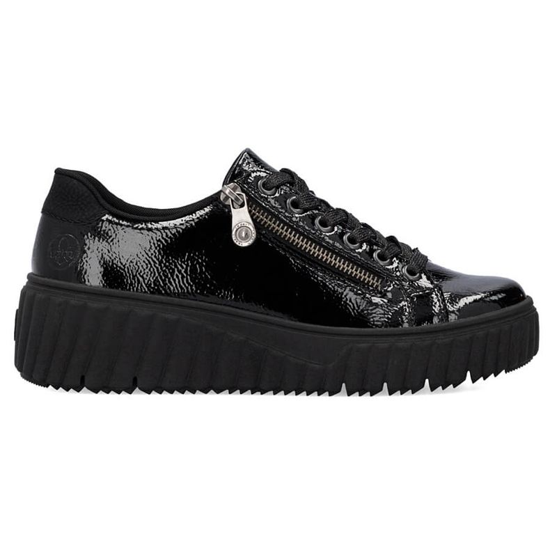 Sapatos de cunha femininos em couro envernizado preto Rieker N2501-00
