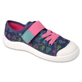 Chinelos infantis Befado com corações com velcro 351Y035 azul marinho Chinelos infantis Befado com corações com velcro 351Y035 azul marinho