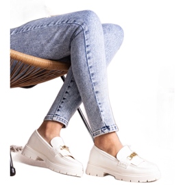 Bez marki Sapatos brancos com fivela dourada da Anielania