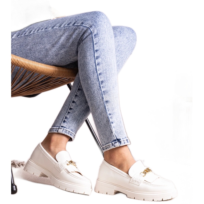Bez marki Sapatos brancos com fivela dourada da Anielania