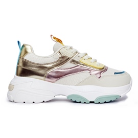 Calçados esportivos femininos com sola grossa dourado