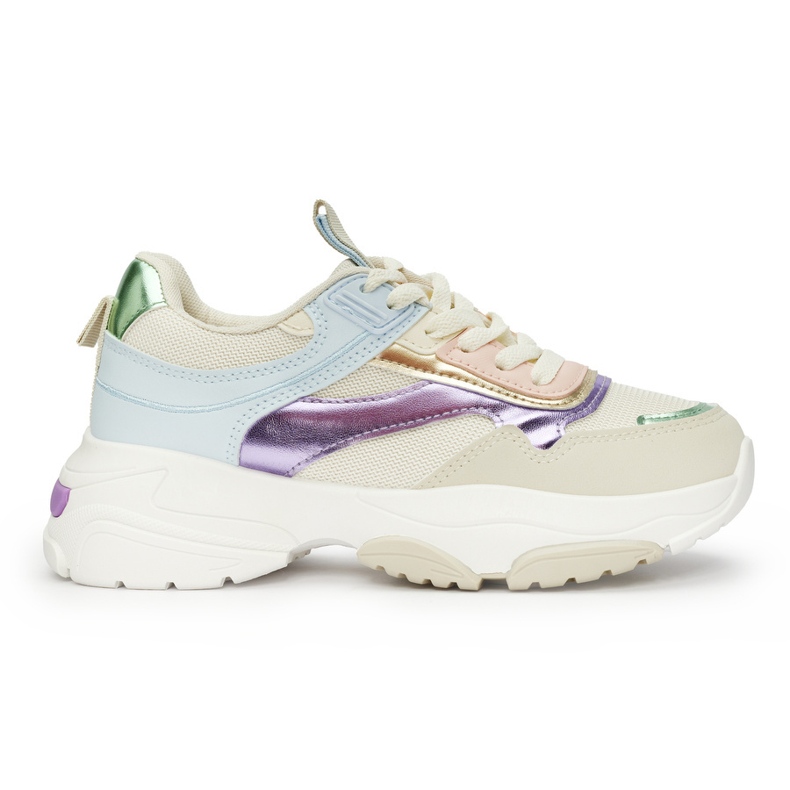 Calçados esportivos femininos multicoloridos com sola grossa bege