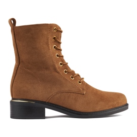 Botins femininos castanhos com atacadores e salto baixo
