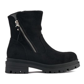 Botins femininos pretos com zíper decorativo