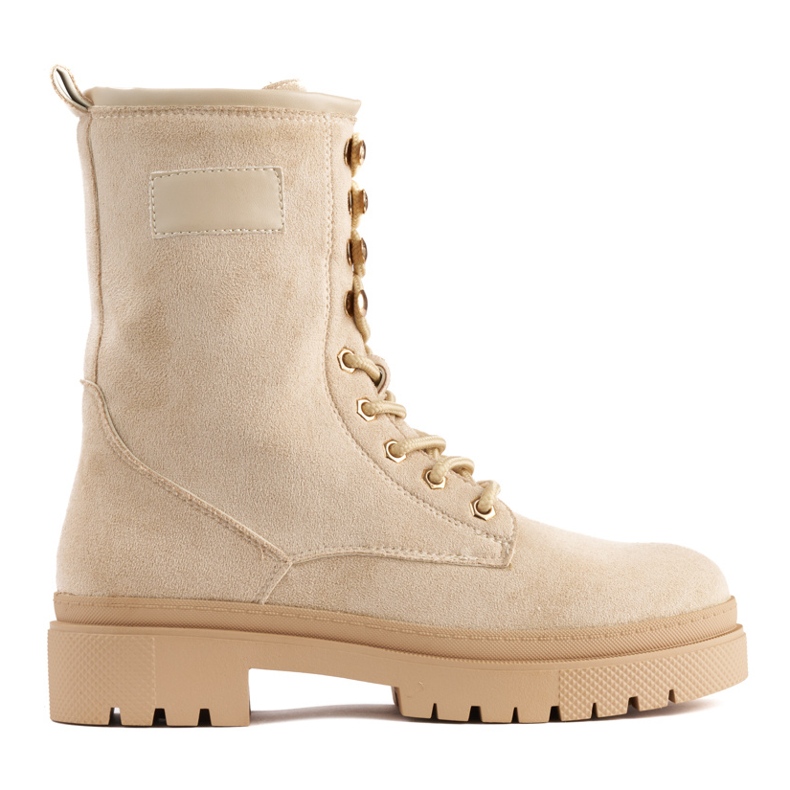 Botins femininos bege com cadarço